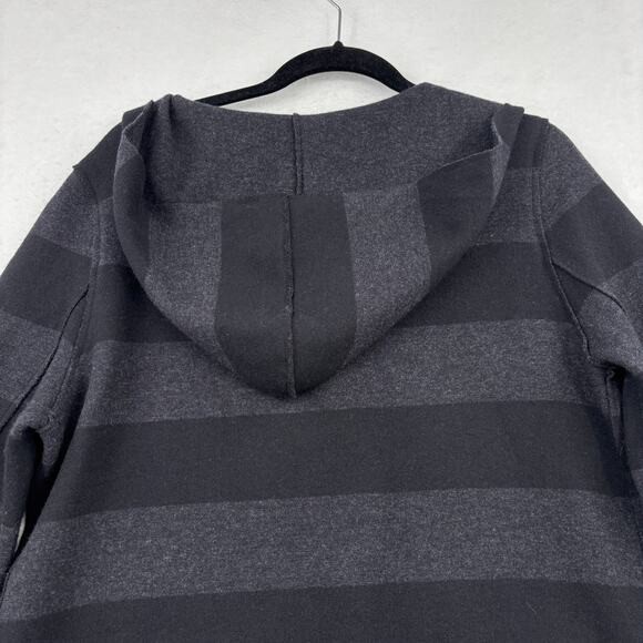 Eileen Fisher Jacket XS Black Gray Stripe Merino Wool Reversible Hooded Snaps - Picture 4 of 11